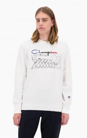 Champion Archive Print Reverse Weave Sweatshirt Gensere Herre Hvite | 7021-PFRHX