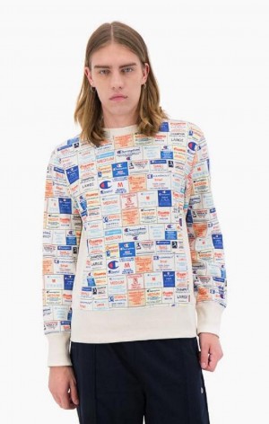 Champion Archive Print Reverse Weave Sweatshirt Gensere Herre Hvite | 6302-VMRKG