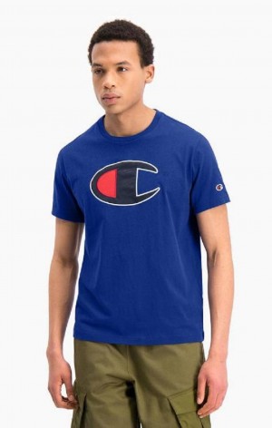 Champion Big C Crew Neck T-Shirt T-skjorte Herre Blå | 2607-XOWIG