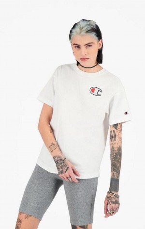 Champion C Patch Maxi T-Shirt T-skjorte Dame Hvite | 0561-TESLK