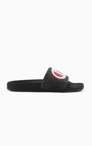 Champion C Patch Pool Slides Badesandaler Herre Svarte | 6785-PLBGC