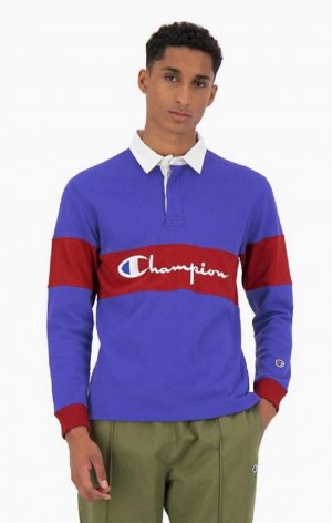 Champion Colour Block Bomull Jersey Polo Shirt T-skjorte Herre Blå | 9065-AOPSD