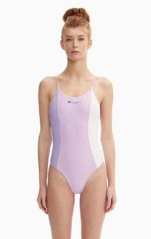 Champion Colour Block Cross Back Swimsuit Badetøy Dame Blå | 5731-FOBZQ