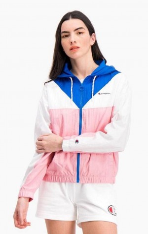 Champion Colour Block Hette Track Jacket Jakker Dame Hvite Rosa | 5270-UOEQH