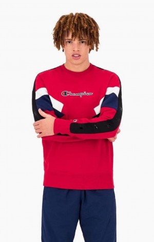 Champion Colour Block Insert Fleece Sweatshirt Gensere Herre Rød | 6704-EDORF