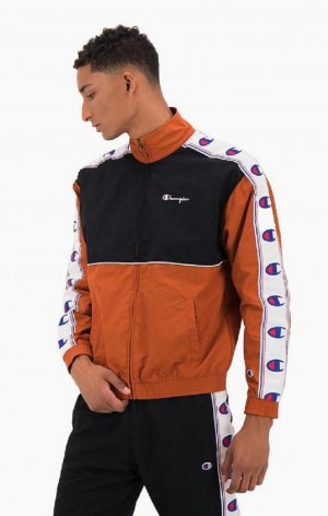 Champion Colour Block Logo Tape Trim Track Jacket Jakker Herre Brune | 2358-FCPAG