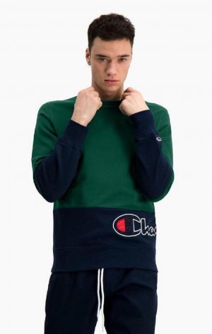 Champion Colour Block Logo Wraparound Logo Sweatshirt Gensere Herre Grønn | 3027-OYMGH