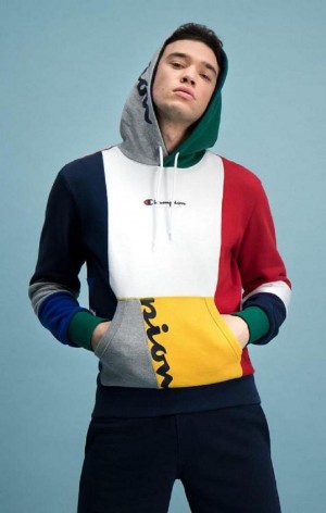 Champion Colour Block Patchwork Hoodie Hettegenser Herre Rød | 5248-QLKMI