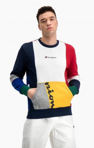 Champion Colour Block Patchwork Pocket Sweatshirt Gensere Herre Rød | 7923-OIBFZ