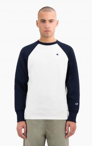 Champion Colour Block Reverse Weave Sweatshirt Gensere Herre Hvite | 4869-DOIVC