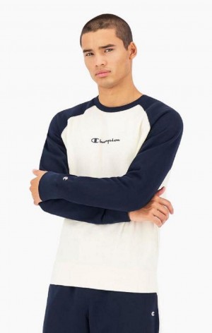 Champion Colour Block Script Logo Sweatshirt Gensere Herre Mørke Blå | 3590-ODTAL