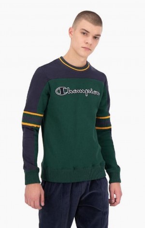 Champion Colour Block Script Logo Sweatshirt Gensere Herre Grønn | 5490-MSIBV