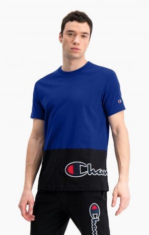 Champion Colour Block Wraparound Logo T-Shirt T-skjorte Herre Blå | 0745-WBHQM