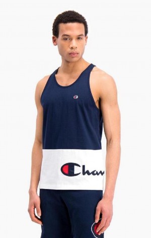 Champion Colour Block Wraparound Logo Tank Top T-skjorte Herre Mørke Blå | 2831-FBGMZ