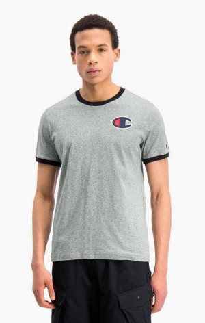 Champion Contrast C Logo Ringer T-Shirt T-skjorte Herre Mørke Grå | 1839-LIVXR