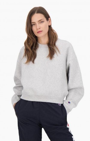 Champion Cropped Reverse Weave Sweatshirt Gensere Dame Lyse Grå | 0143-ZQPTO