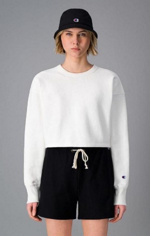 Champion Cropped Reverse Weave Sweatshirt Gensere Dame Hvite | 7519-BYSEP