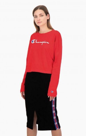 Champion Cropped Script Logo Jersey Top T-skjorte Dame Rød | 8734-EDLFM