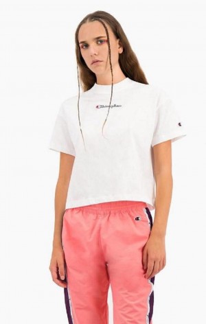 Champion Cropped Script Logo T-Shirt T-skjorte Dame Hvite | 9152-PVTDL