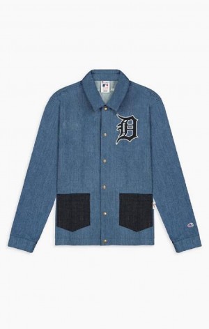 Champion Detroit MLB Denim Coach Jacket Jakker Herre Mørke Blå | 6918-OPMTS