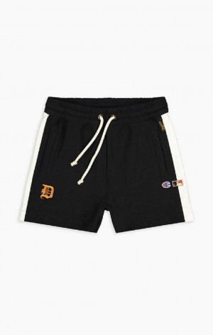 Champion Detroit MLB High Liv Reverse Weave Shorts Shorts Dame Svarte | 2401-ZJDAP