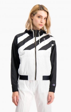 Champion Diagonal Stripe Hette Rain Jacket Jakker Dame Svarte Hvite | 0367-ODBHT