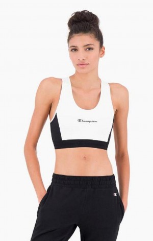 Champion Embossed Logo Tape Sports Bra Sports BH Dame Hvite | 9602-JTNSK