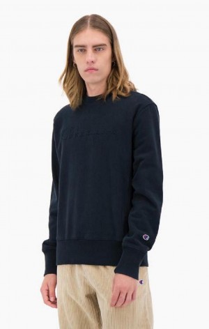 Champion Embossed Script Logo Reverse Weave Sweatshirt Gensere Herre Mørke Turkis | 5072-HZLBG