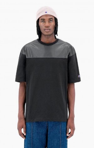 Champion Faux Lær Panel T-Shirt T-skjorte Herre Svarte | 9235-XELRF