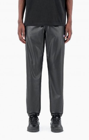 Champion Faux Lær Track Pants Joggebukse Herre Svarte | 9347-SYHXE