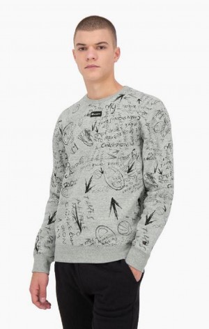 Champion Graffiti Print Crew Neck Sweatshirt Gensere Herre Lyse Grå | 1204-EDUTC