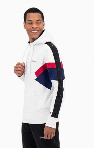 Champion Half Zip-Up Colour Block Hoodie Hettegenser Herre Hvite | 3140-EAPFO