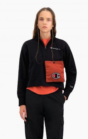 Champion Half Zip-Up High Neck Fleece Cropped Sweatshirt Gensere Dame Svarte | 4098-VAKRG