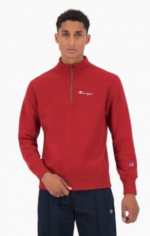 Champion Half Zip-Up Reverse Weave Sweatshirt Gensere Herre Burgunder | 8034-RTHVP