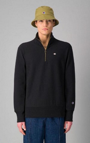 Champion Half Zip-Up Reverse Weave Sweatshirt Gensere Herre Svarte | 2980-IFLNY