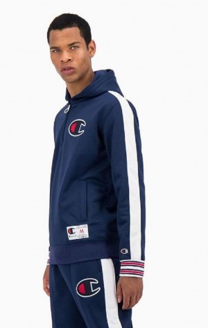 Champion Half Zip-Up Stripe Sleeve Basketball Sweatshirt Hettegenser Herre Blå | 6291-EDRXJ