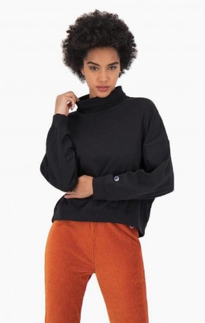 Champion High Neck Batwing Sleeve Top T-skjorte Dame Svarte | 4058-OAQKS