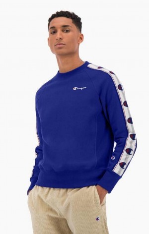 Champion Jacquard Logo Tape Sweatshirt Gensere Herre Blå | 1283-RJXPG