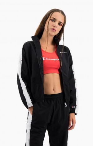 Champion Jacquard Logo Tape Zip-Up Track Jacket Jakker Dame Svarte | 9621-PVESF