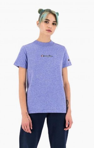 Champion Jaspé Script Logo T-Shirt T-skjorte Dame Blå | 6807-TNHKJ