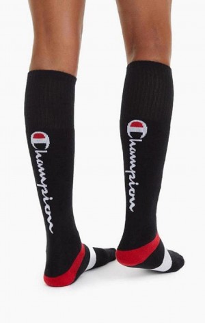 Champion Knee-High Script Logo Tube Socks Sokker Dame Svarte | 0896-DXFJW