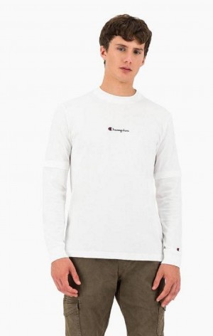 Champion Layered Small Script Logo T-Shirt T-skjorte Herre Hvite | 9786-CUQVH