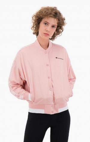 Champion Logo Tape Bi-Colour Trim Bomber Jacket Jakker Dame Rosa | 1625-GEQSN