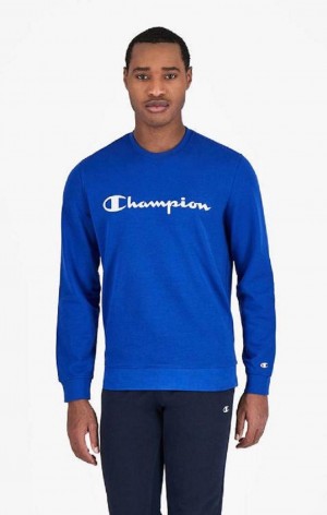 Champion Mesh Effect Script Logo Sweatshirt Gensere Herre Blå | 8792-WLFKV