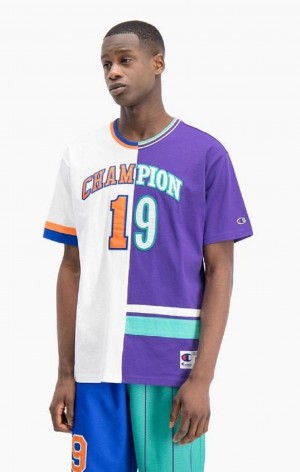 Champion NBMIX Patchwork 'Champion 19' Basketball T-skjorte Herre Hvite Lilla | 6312-HRNAK