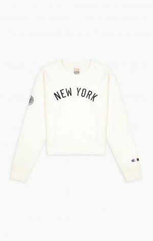 Champion New York MLB Cropped Reverse Weave Sweatshirt Gensere Dame Brune | 9751-MNPCU