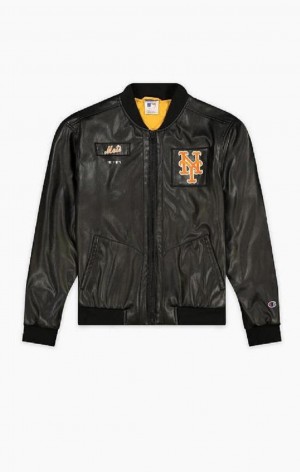 Champion New York MLB Fake Lær Bomber Jacket Jakker Herre Svarte | 0743-ZHUVE