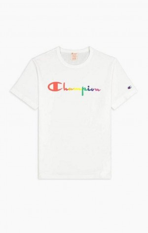 Champion PRIDE Crew Neck T-Shirt T-skjorte Herre Hvite | 7983-QEJXN