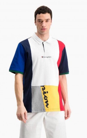 Champion Patchwork Bomull Jersey Polo Shirt T-skjorte Herre Rød Hvite | 0639-VPENA