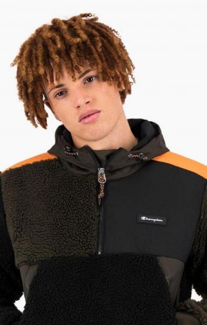 Champion Patchwork Half Zip-Up Teddy Hoodie Hettegenser Herre Svarte | 9037-VTNHM